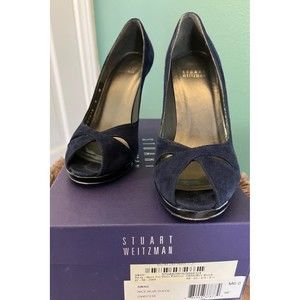Navy Suede Stuart Weitzman Peep Toe Pumps